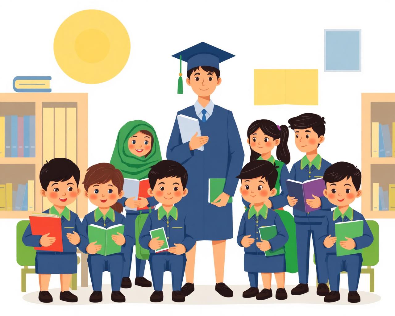 Students and teacher at Bangladesh School & College